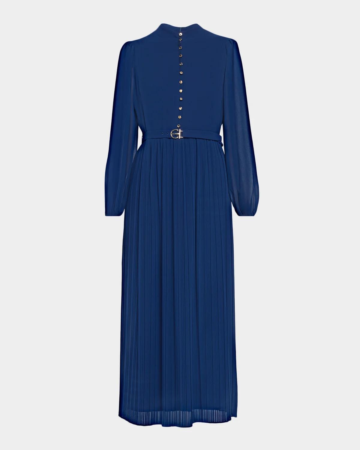 Elie Tahari Adira Pleated A-line Belted Midi-dress In Jaden Twil