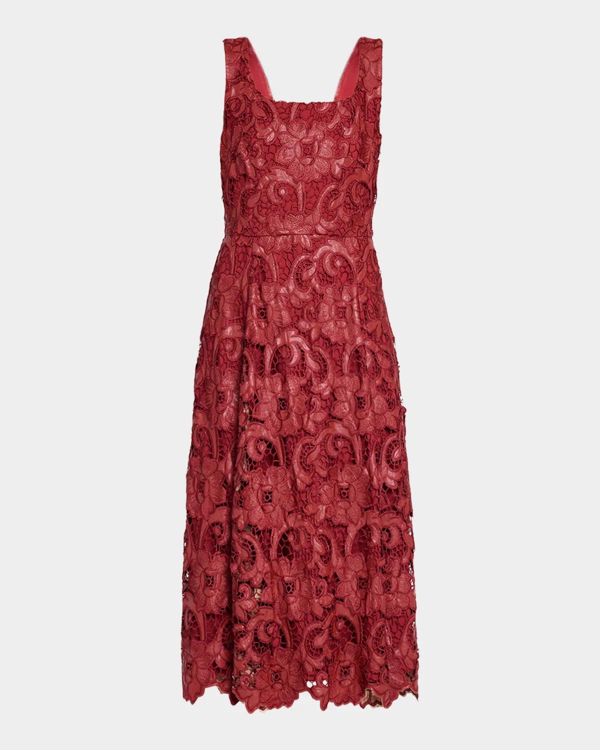 Elie Tahari Chayenne Guipure-lace Midi Dress In Toasted Sa