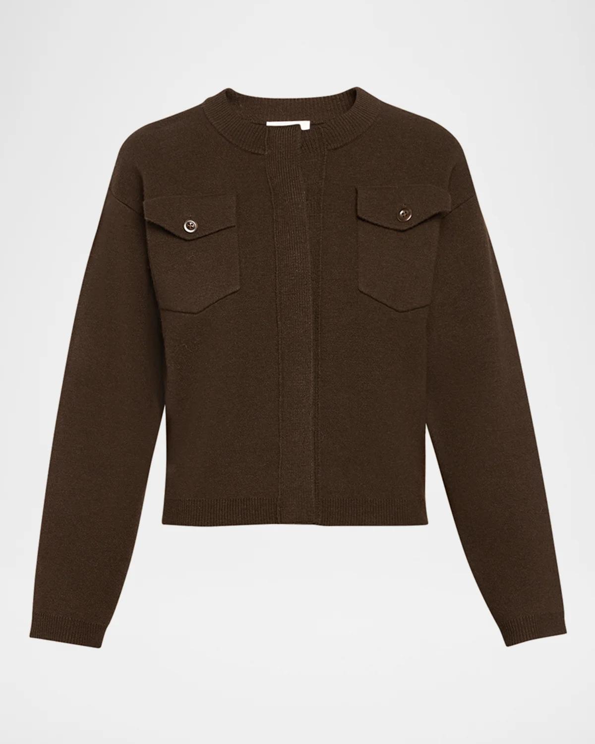Flap Pocket Wool-Blend Sweater Jacket