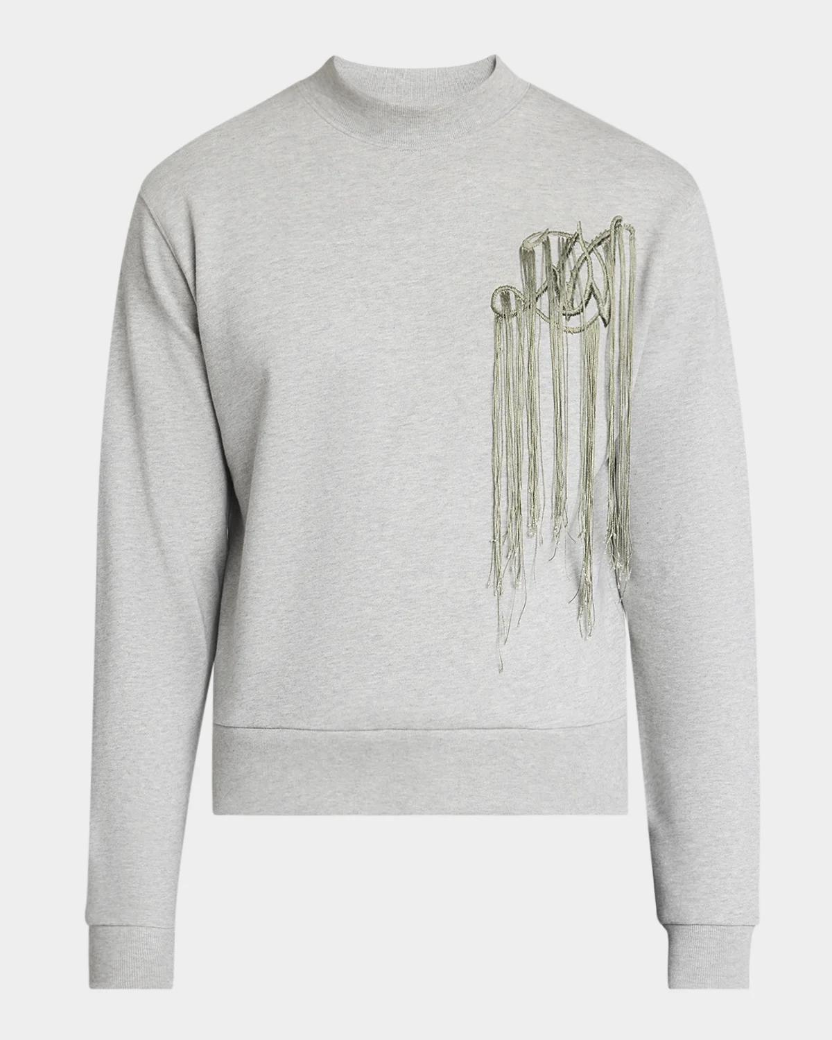 Dries Van Noten Men's Fringed Monogram-Embroidered Sweatshirt