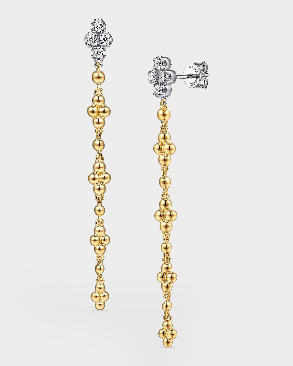 14K White and Yellow Gold Bujukan and Diamond Clover Stud Drop Earrings