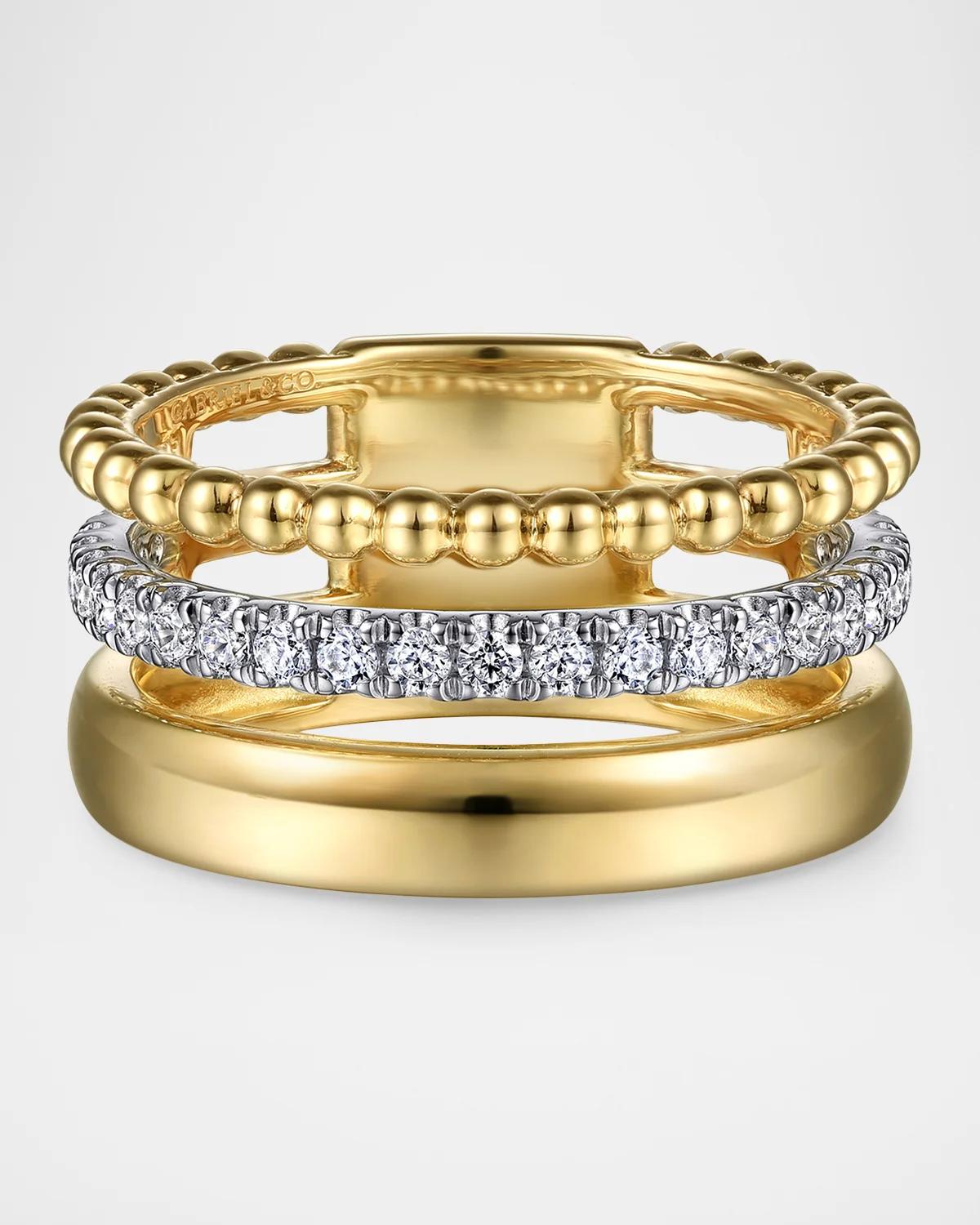 Bujukan 14K White and Yellow Gold Diamond Easy Stackable Ring
