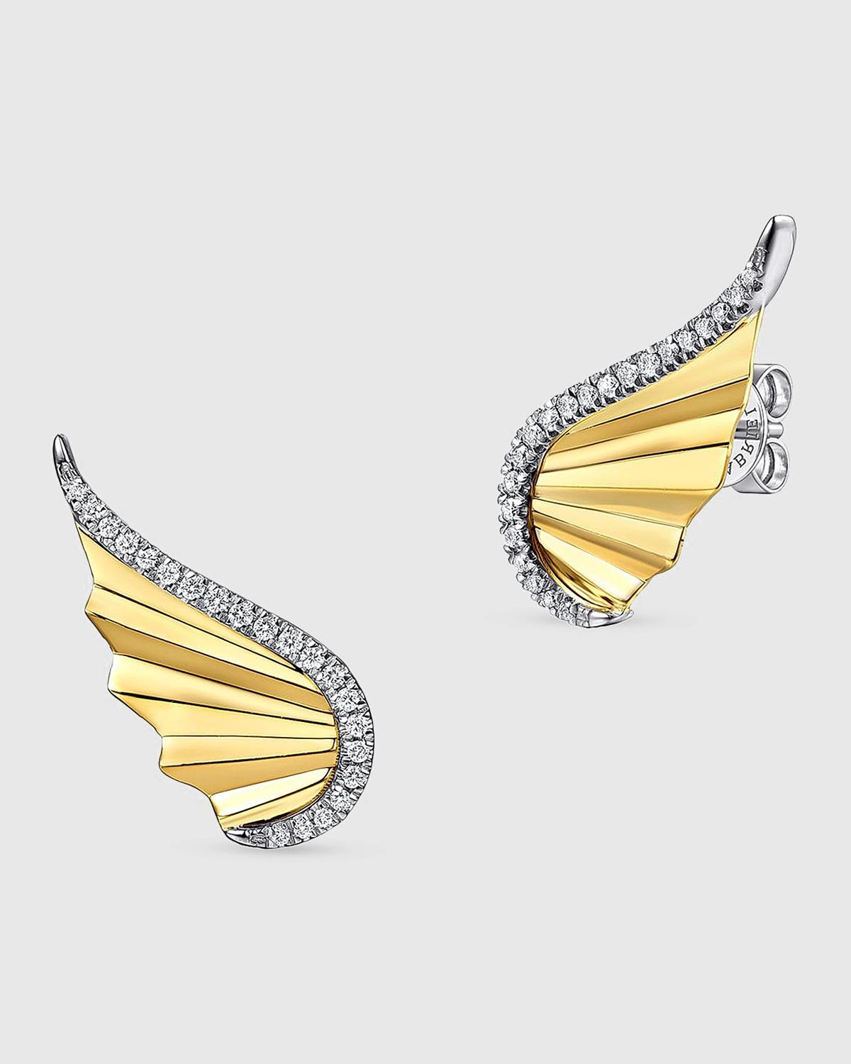 14K White and Yellow Gold Diamond Angel Wing Stud Earrings