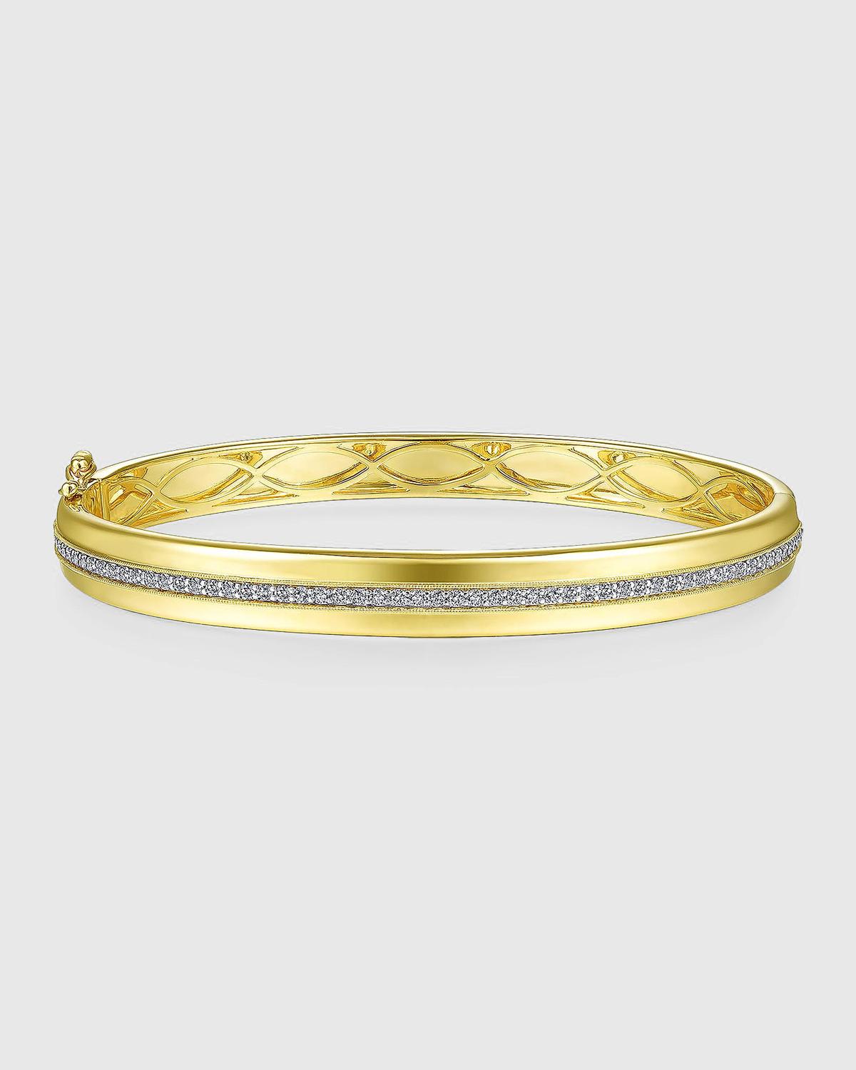 14K Yellow Gold Diamond Line Hinged Bangle