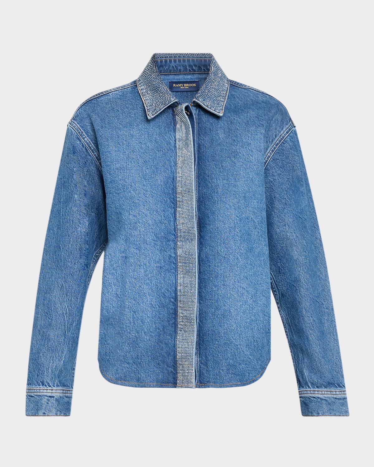 Ramy Brook Alison Rhinestone-Trim Denim Shirt