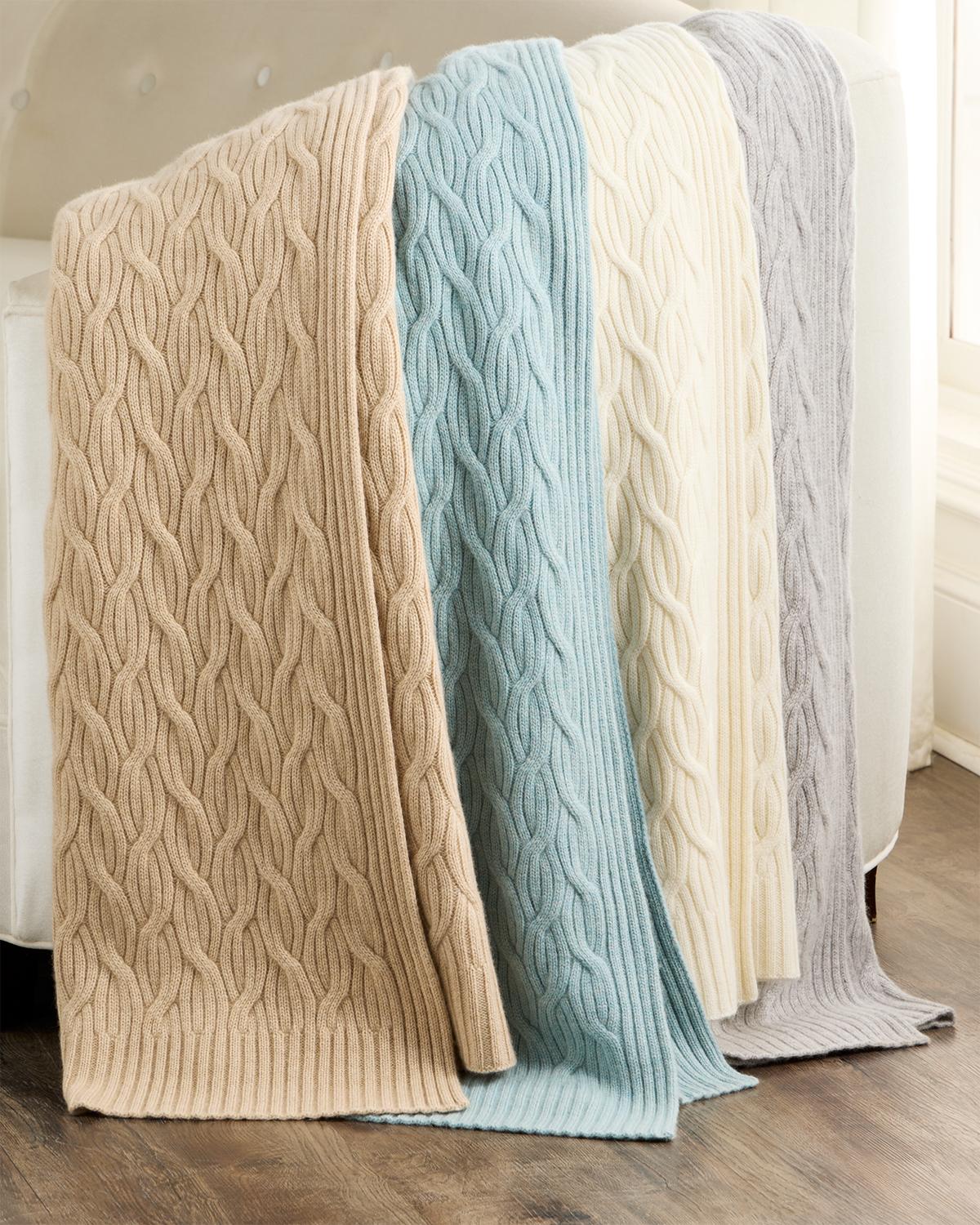 Sofia Cashmere Modern Cable-knit Cashmere Throw, 56" X 72"