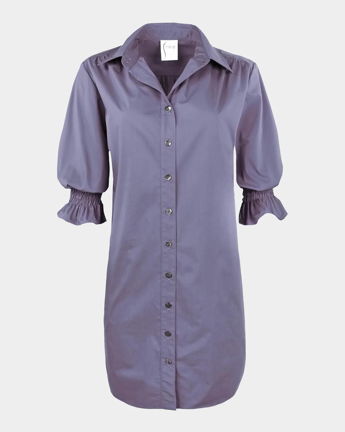 Finley Miller Puff-sleeve Weathercloth Mini Shirtdress In Opal