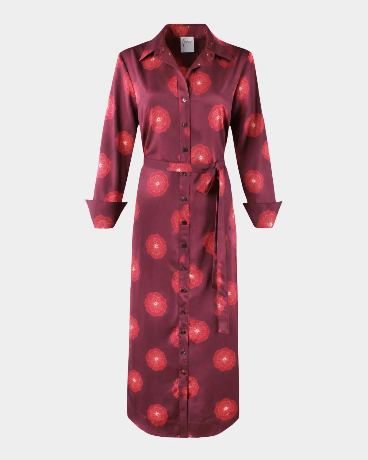 Finley Harlowe Floral Medallion-print Midi Shirtdress In Wine/red
