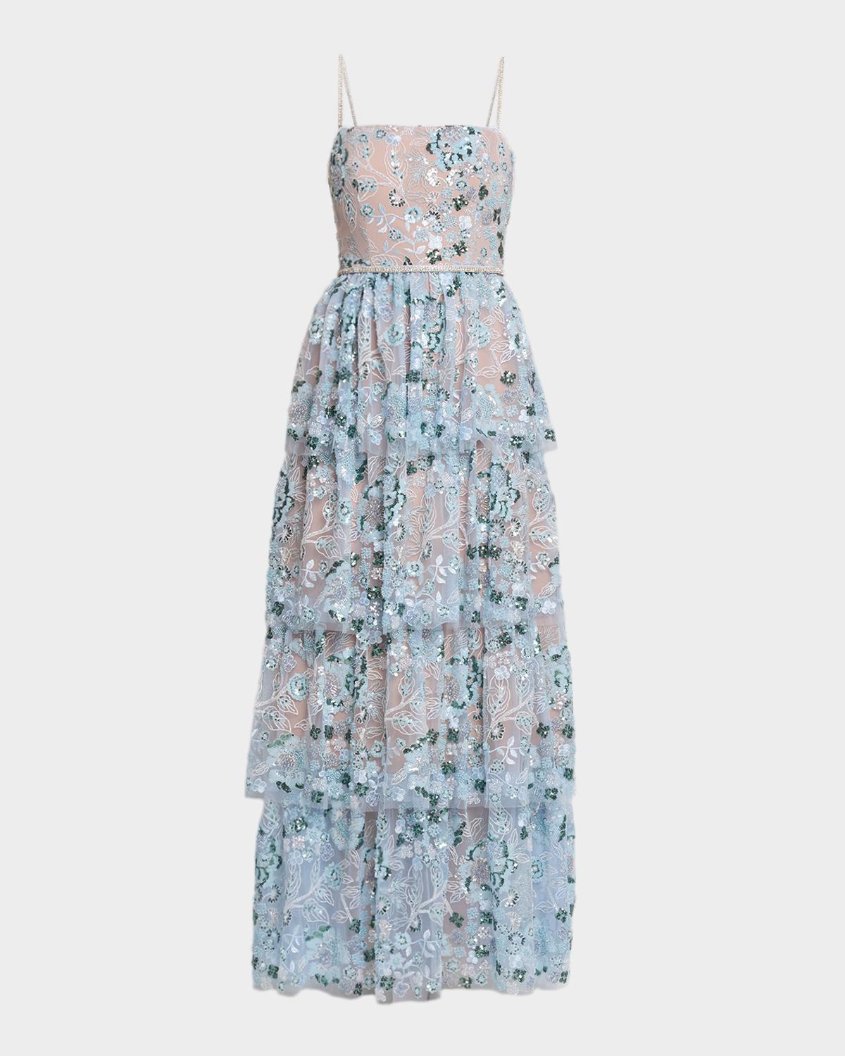 Self-Portrait Sequin Embellished Tiered Midi Dress