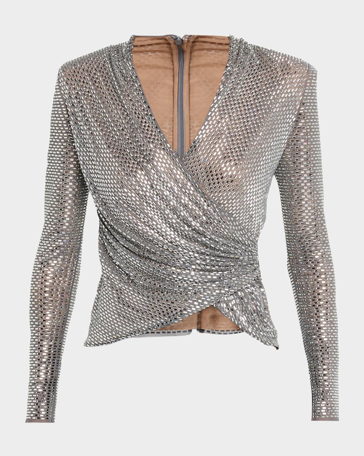 Self-Portrait Rhinestone Wrap Top