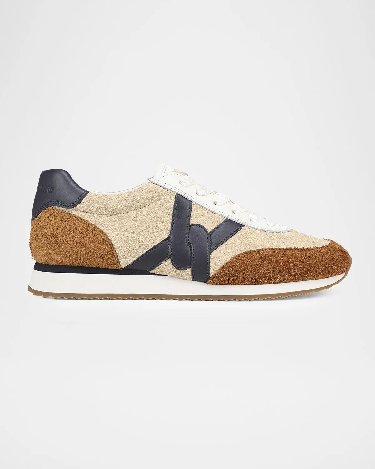 Veronica Beard Penrose Mixed Leather Runner Sneakers In Sand Hazel