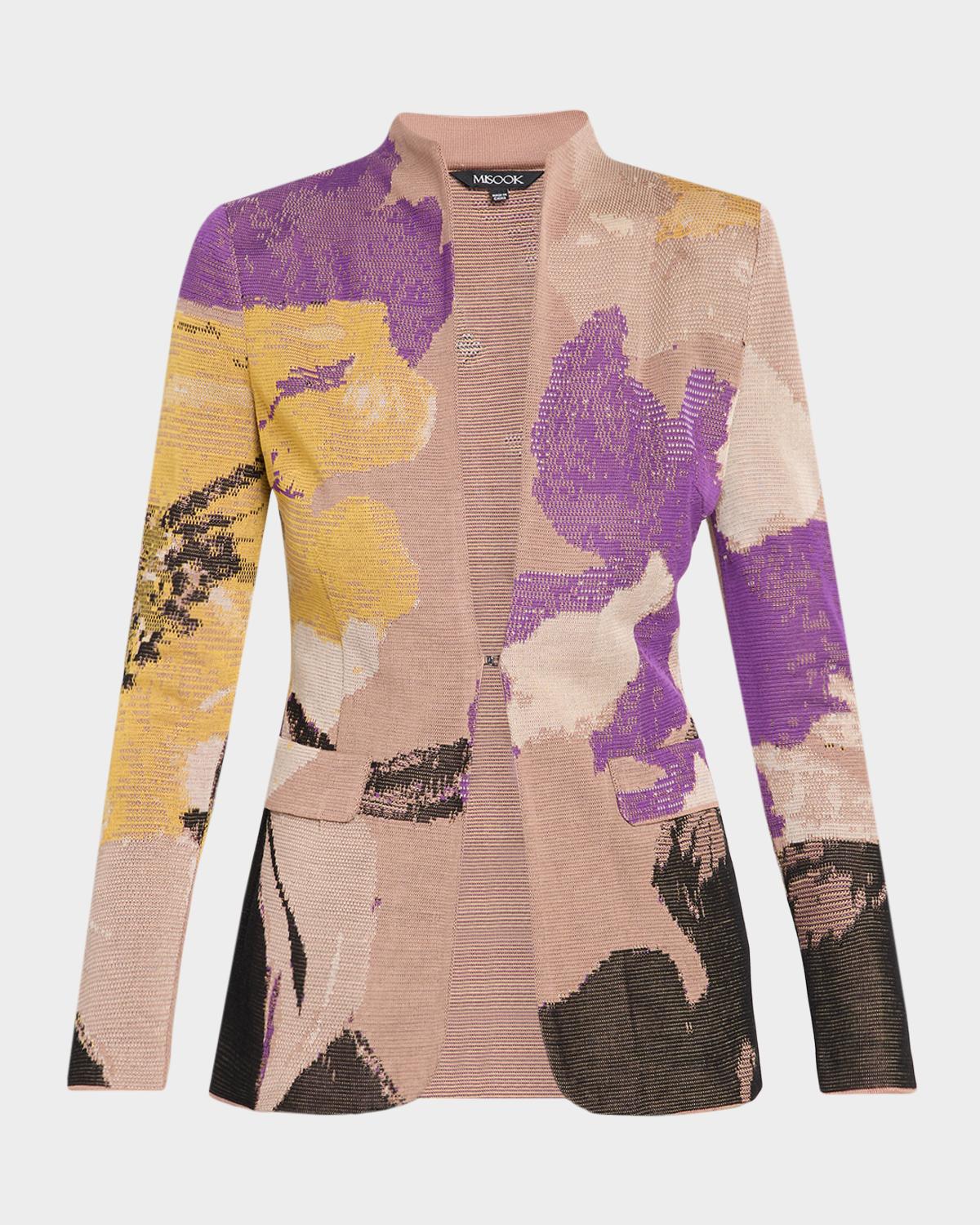 Misook Tailored Floral Jacquard Knit Jacket