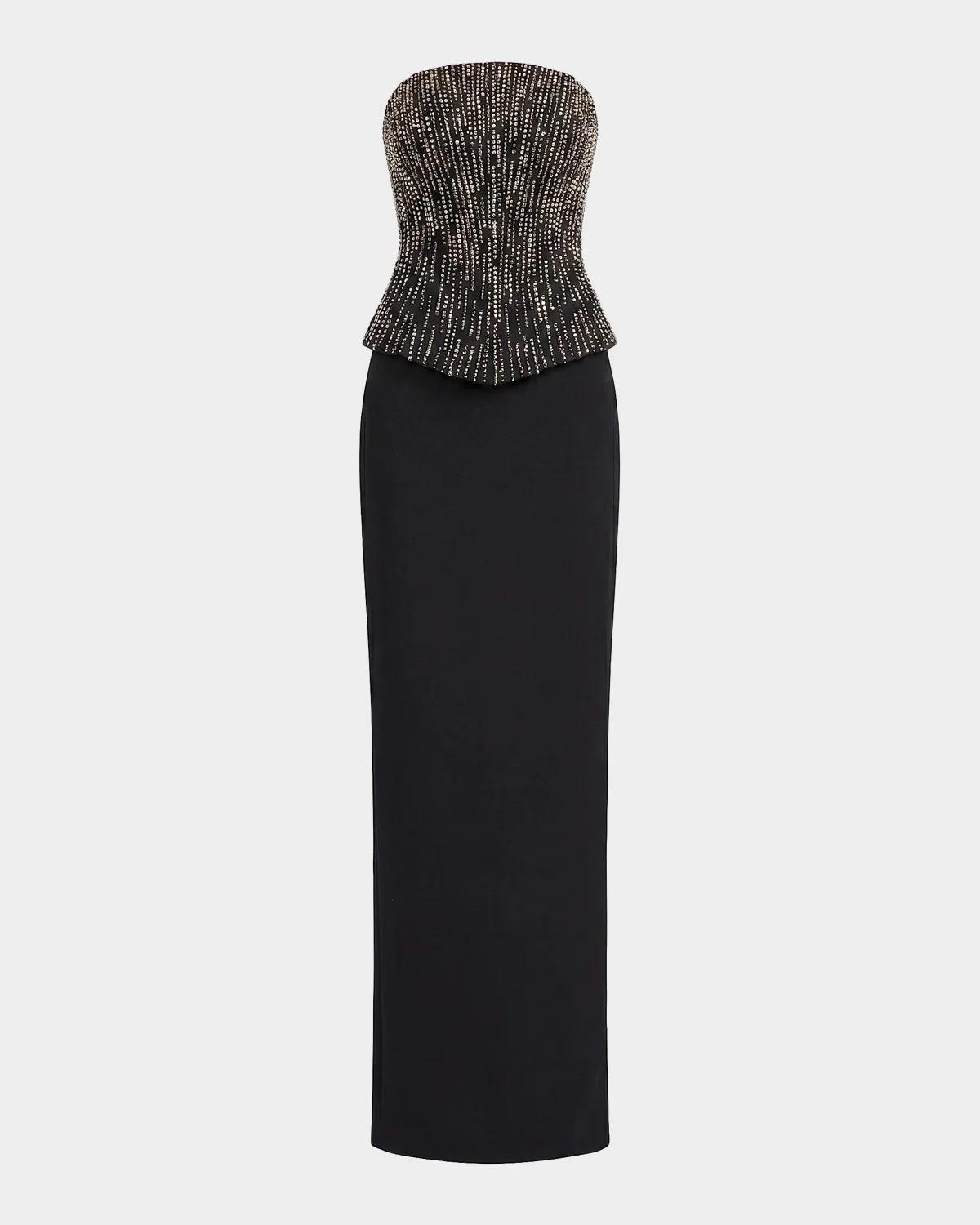 Ieena for Mac Duggal - Black Embellished Crepe Strapless Column Gown - US 8