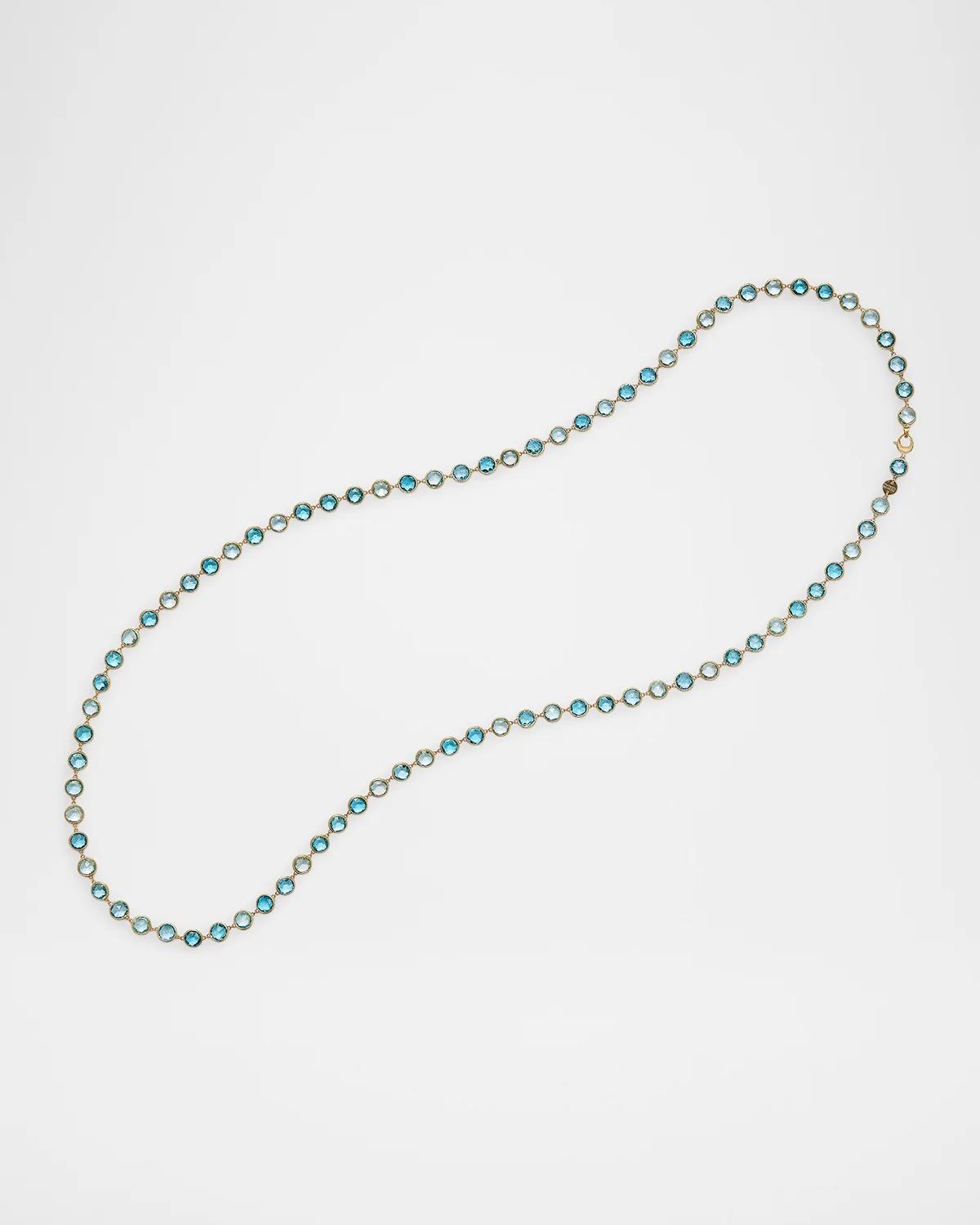 18K Yellow Gold Blue Topaz Bezel Long Necklace