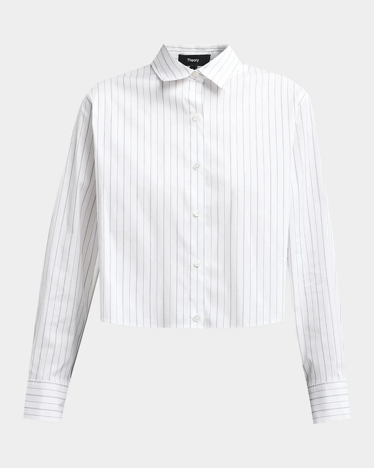 Theory Pinstripe Side-Tab Cropped Shirt