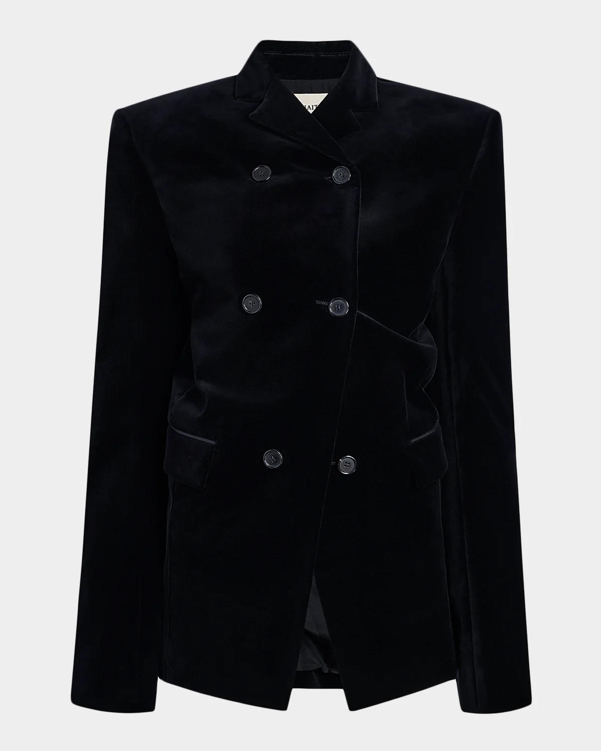 Khaite Rolo Stretch-Velvet Double-Breasted Jacket