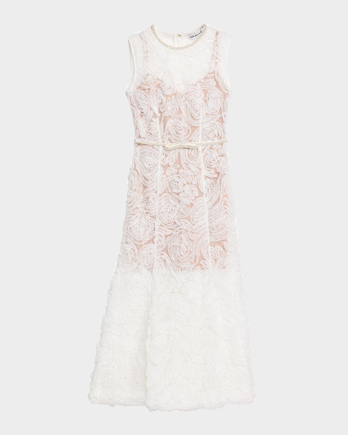 Self-Portrait Tulle Lace Rose Applique Midi Dress