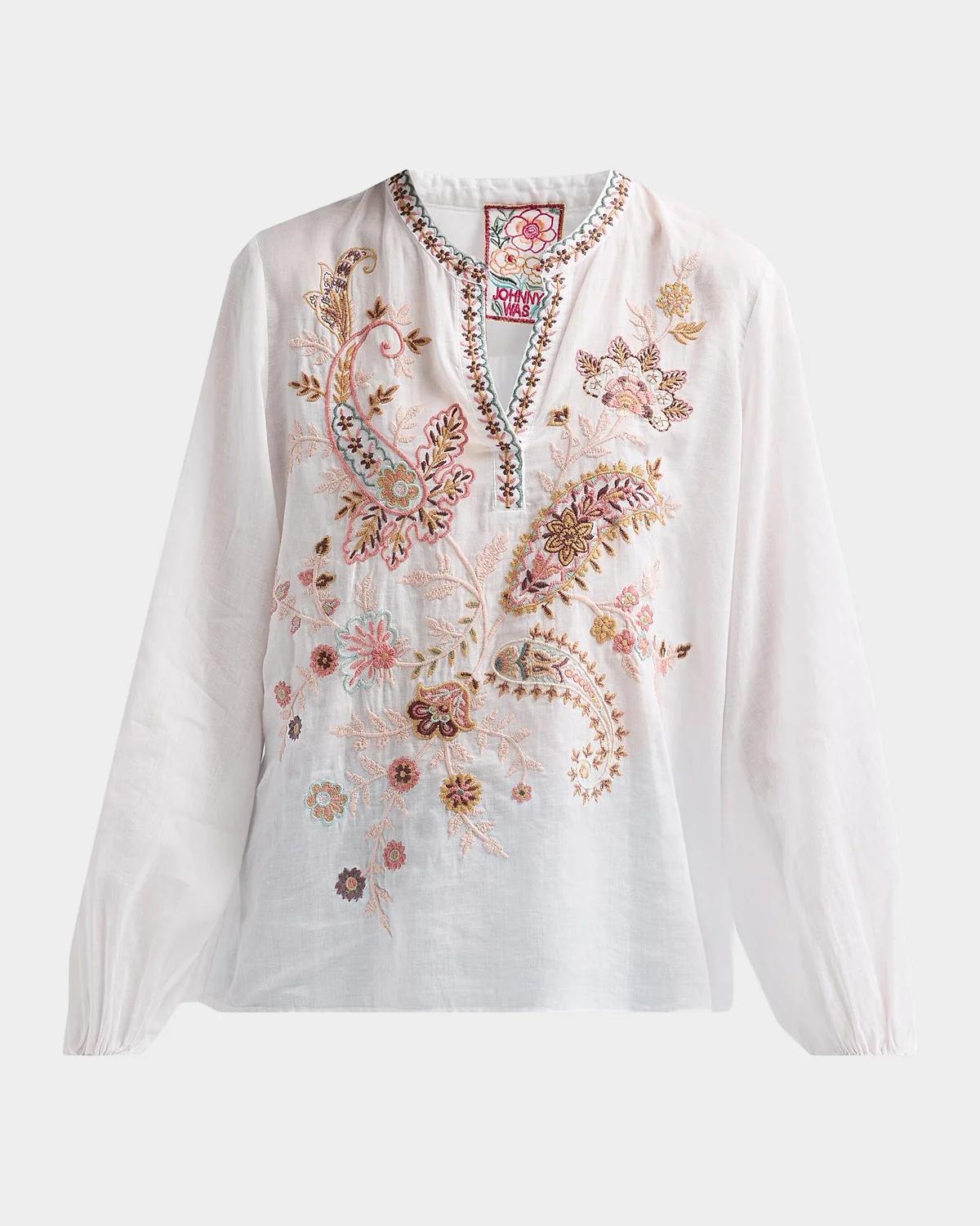 Johnny Was Lyora Embroidered Relaxed Swing Blouse