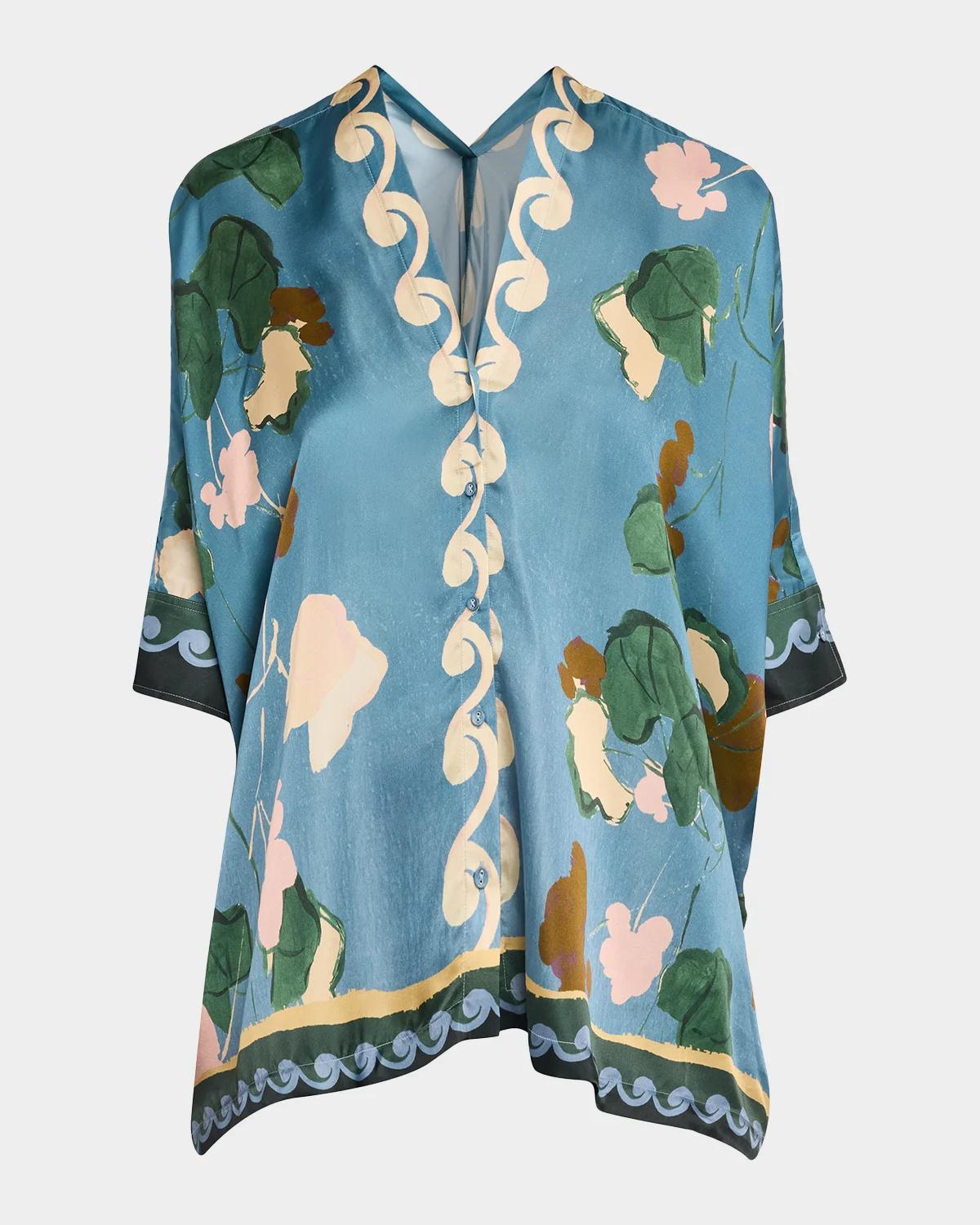 Johnny Was Fatima Printed Draped Blouse
