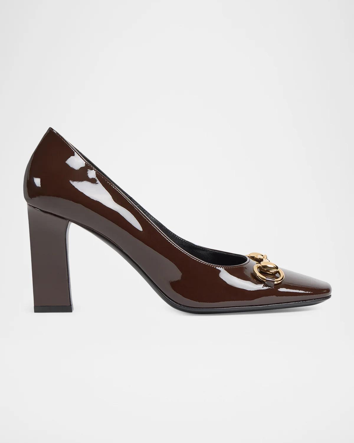 Gucci 85mm Signora Patent Leather Pumps In 2714 Spice