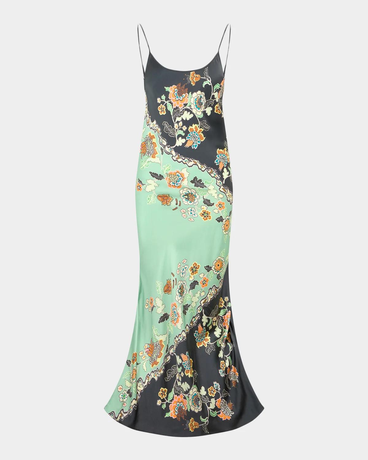 Roberto Cavalli Floral Satin Backless Maxi Slip Dress