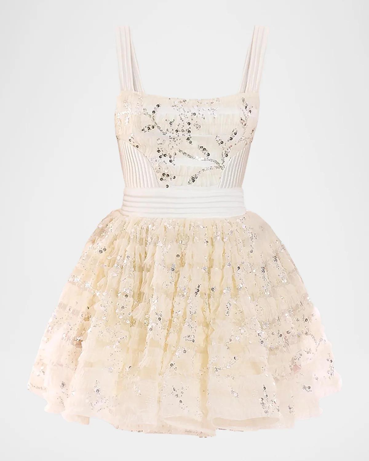 Zhivago Doll Sequin-embellished A-line Mini Dress In Ivory