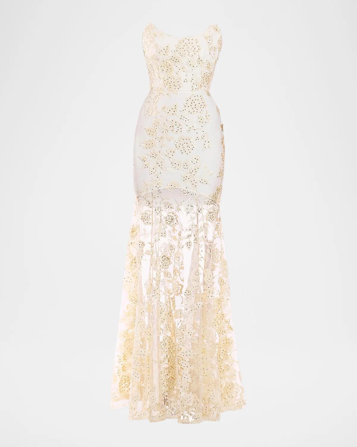 Zhivago The Voice Returns Embroidered Strapless Gown In Ivory