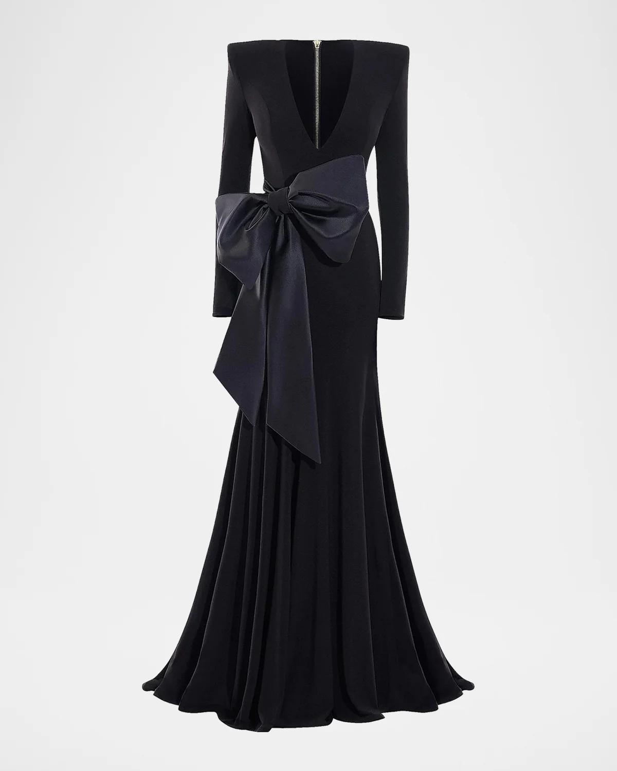Zhivago Portrait Of A Siren Bow Jersey Gown In Black