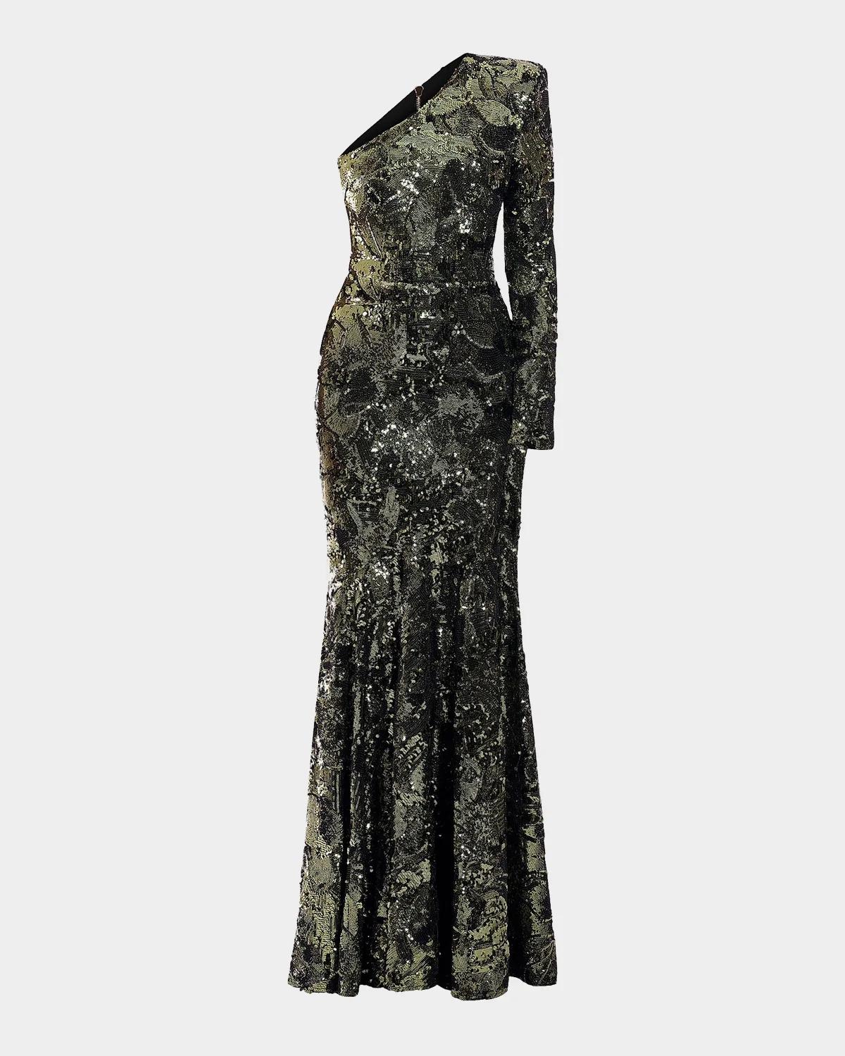 ZHIVAGO This Is Not Her Sequined One-Shoulder Mermaid Gown