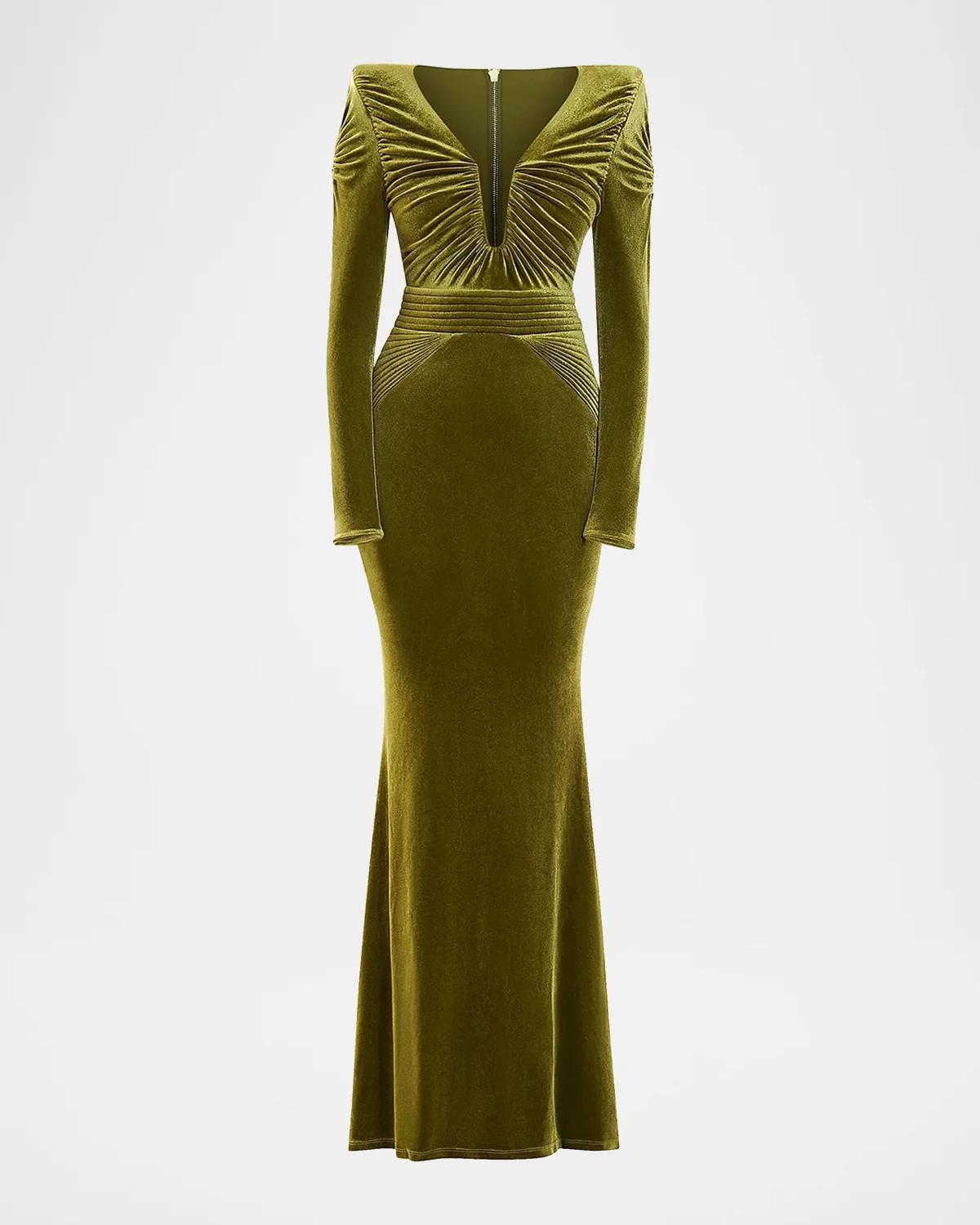 Zhivago Betsy Mixed-media Gown In Khaki