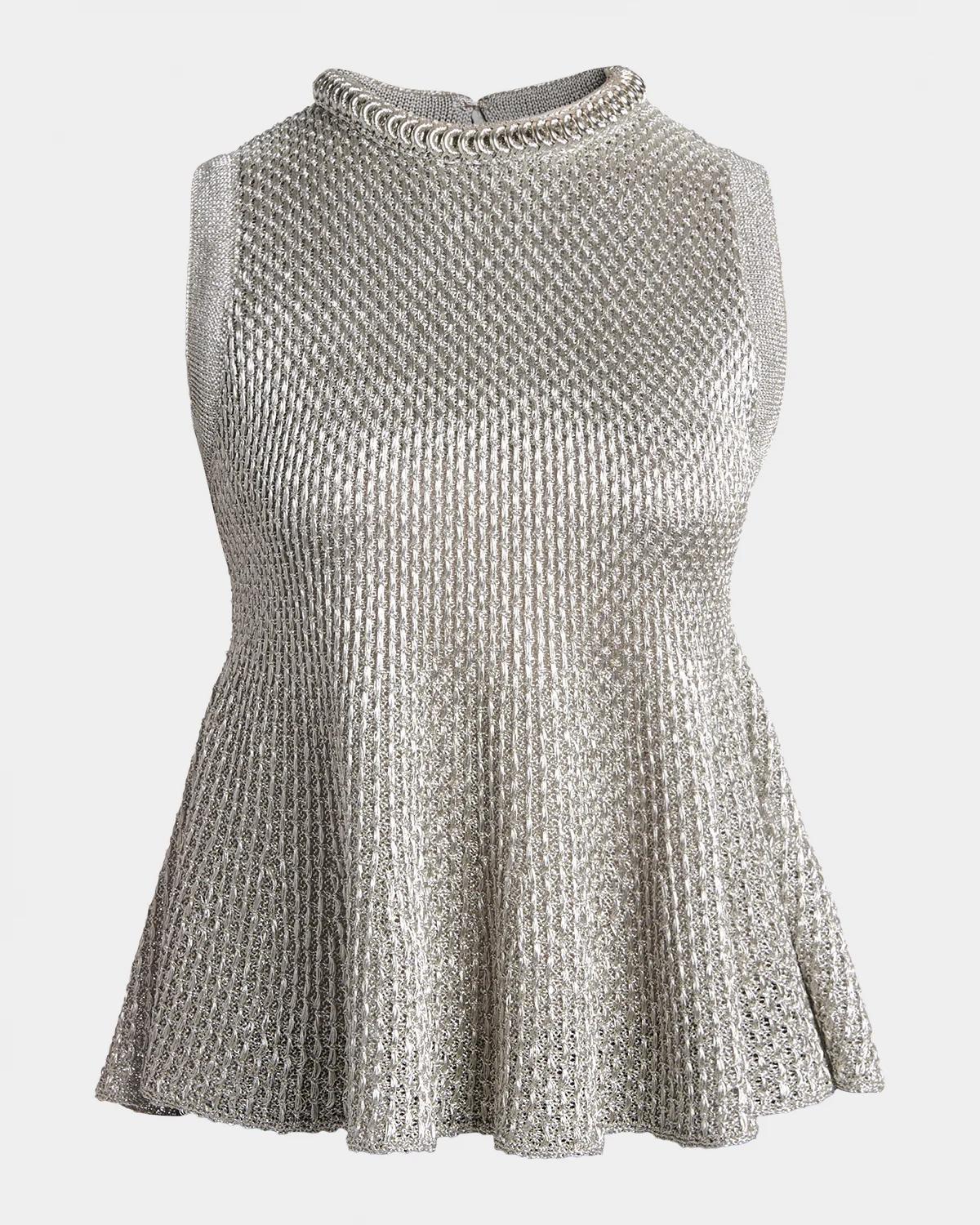 McQueen Woven Metallic Peplum Top
