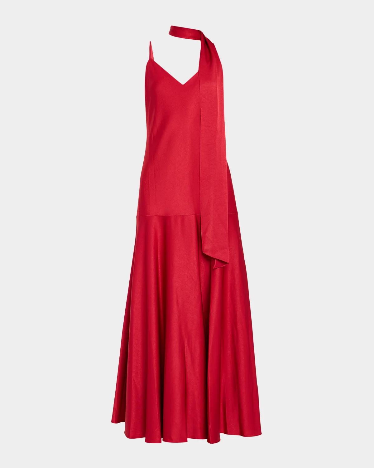Ungaro Leona V-neck Scarf Maxi Dress In Red
