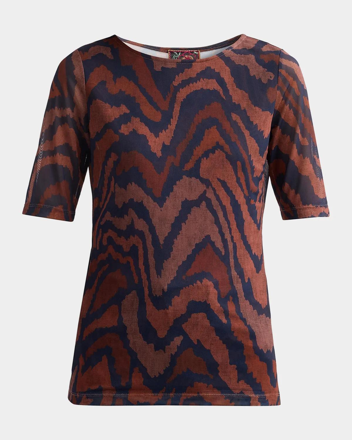 Johnny Was Abstract-Print Mesh Top
