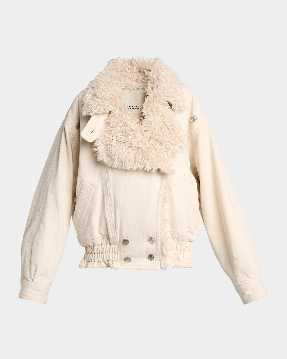 Isabel Marant Valineo Sherpa-lined Denim Jacket In Ecru