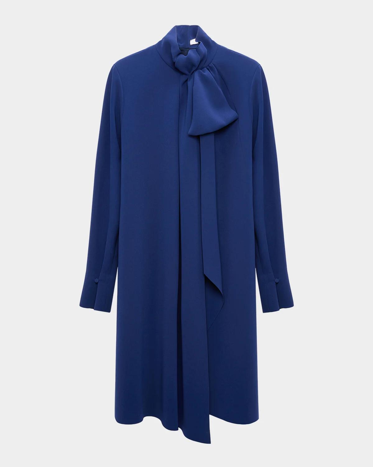 Statement Drape Tie-Neck Crepe Midi Dress