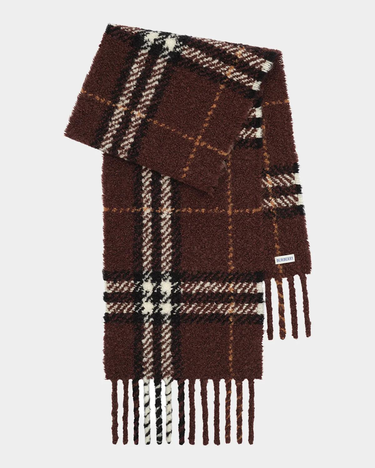 Burberry Men & Apos;s Check Alpaca Wool-blend Boucle Scarf In Treacle Br