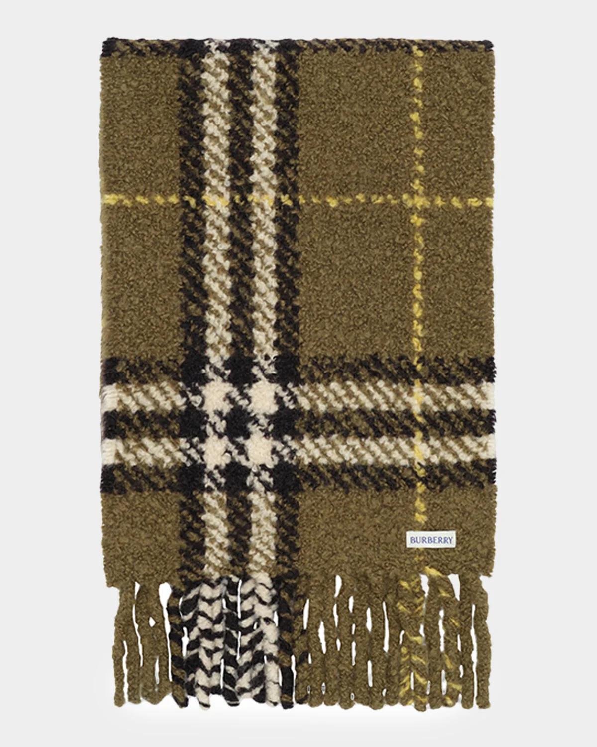 Burberry Men & Apos;s Check Alpaca Wool-blend Boucle Scarf In Pea Green