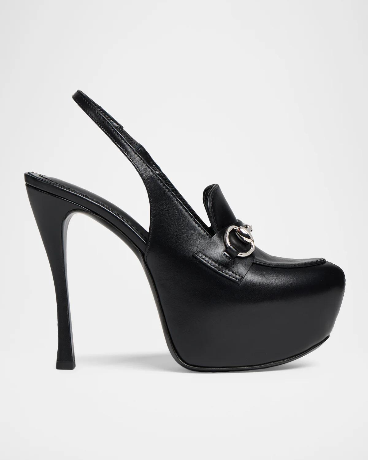 Gucci Fame Leather Platform Slingback Pumps In 1000 Black