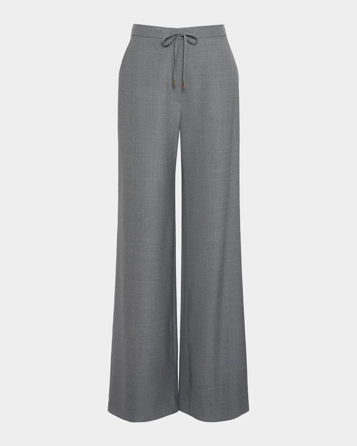 Wide-Leg Stretch Wool Trousers