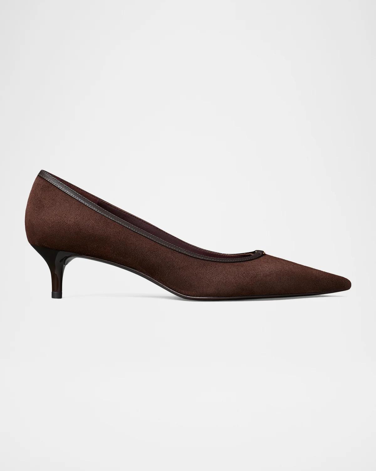 Tory Burch 45mm Double T Buckle Suede Pumps