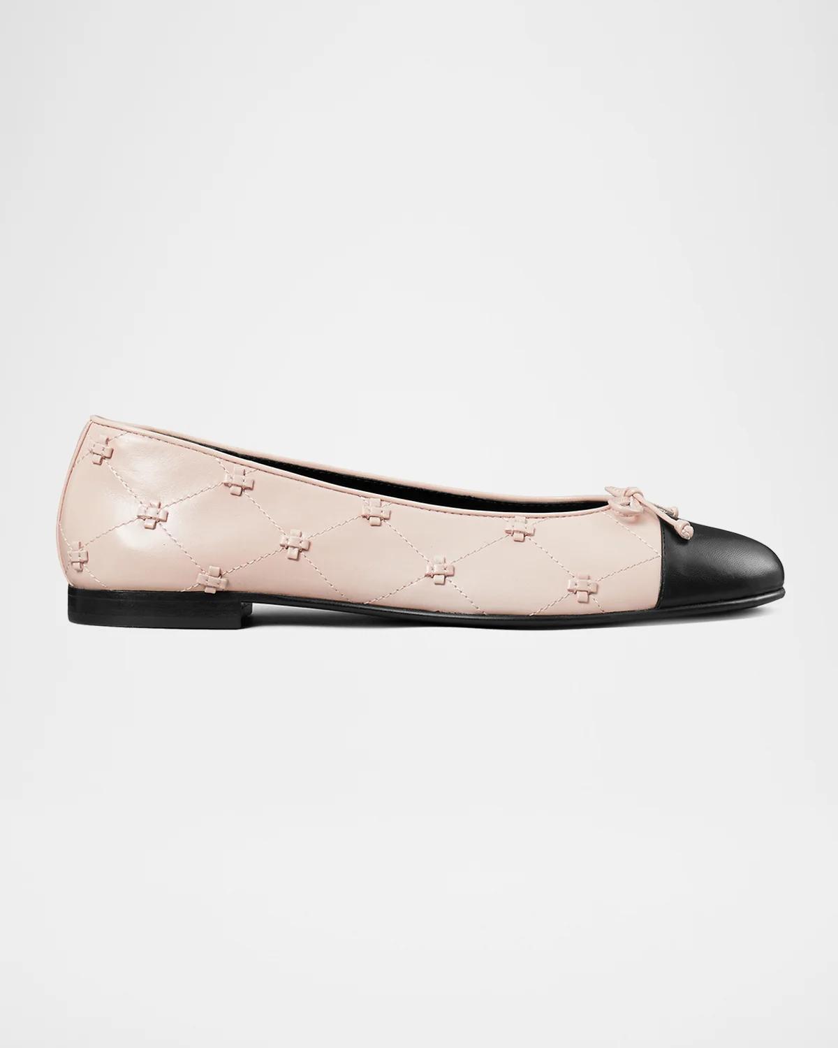 Bunny Knot Leather Cap-Toe Ballerina Flats