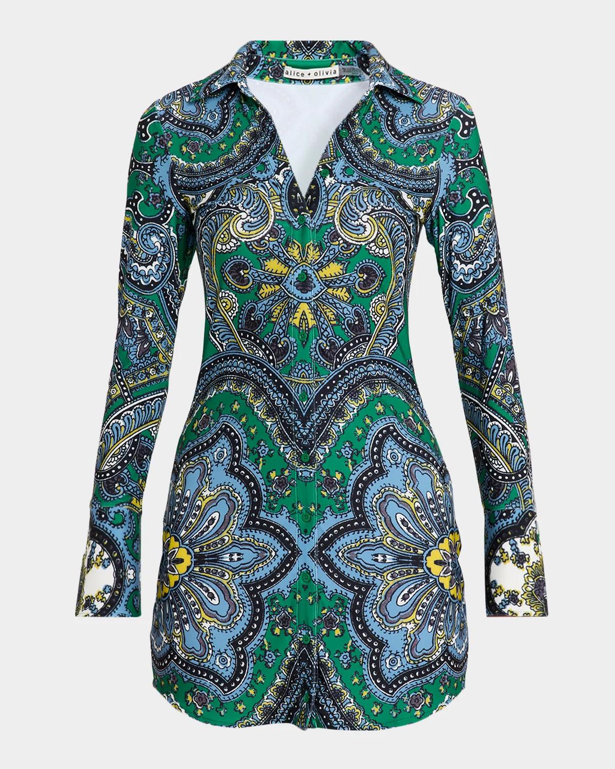 Alice And Olivia Freya Fitted Mini Shirtdress In Bon Voyage