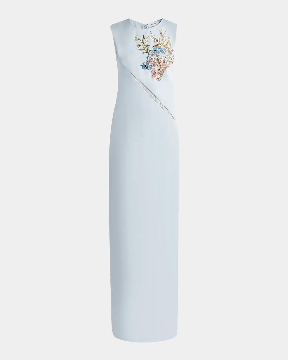 McQueen Sleeveless Lace-Inset Beaded Maxi Dress