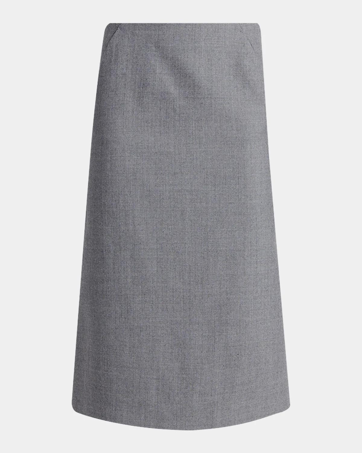 McQueen Godet-Pleat Wool Midi Skirt