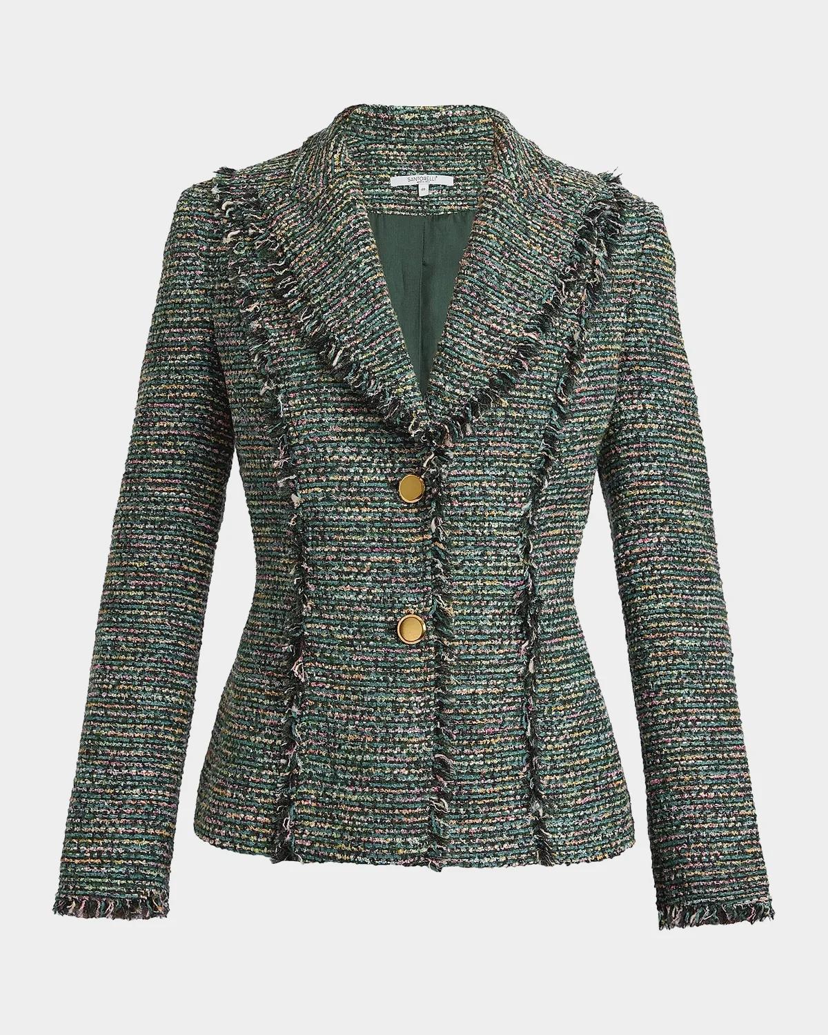 Santorelli Fringed Single-Breasted Tweed Jacket
