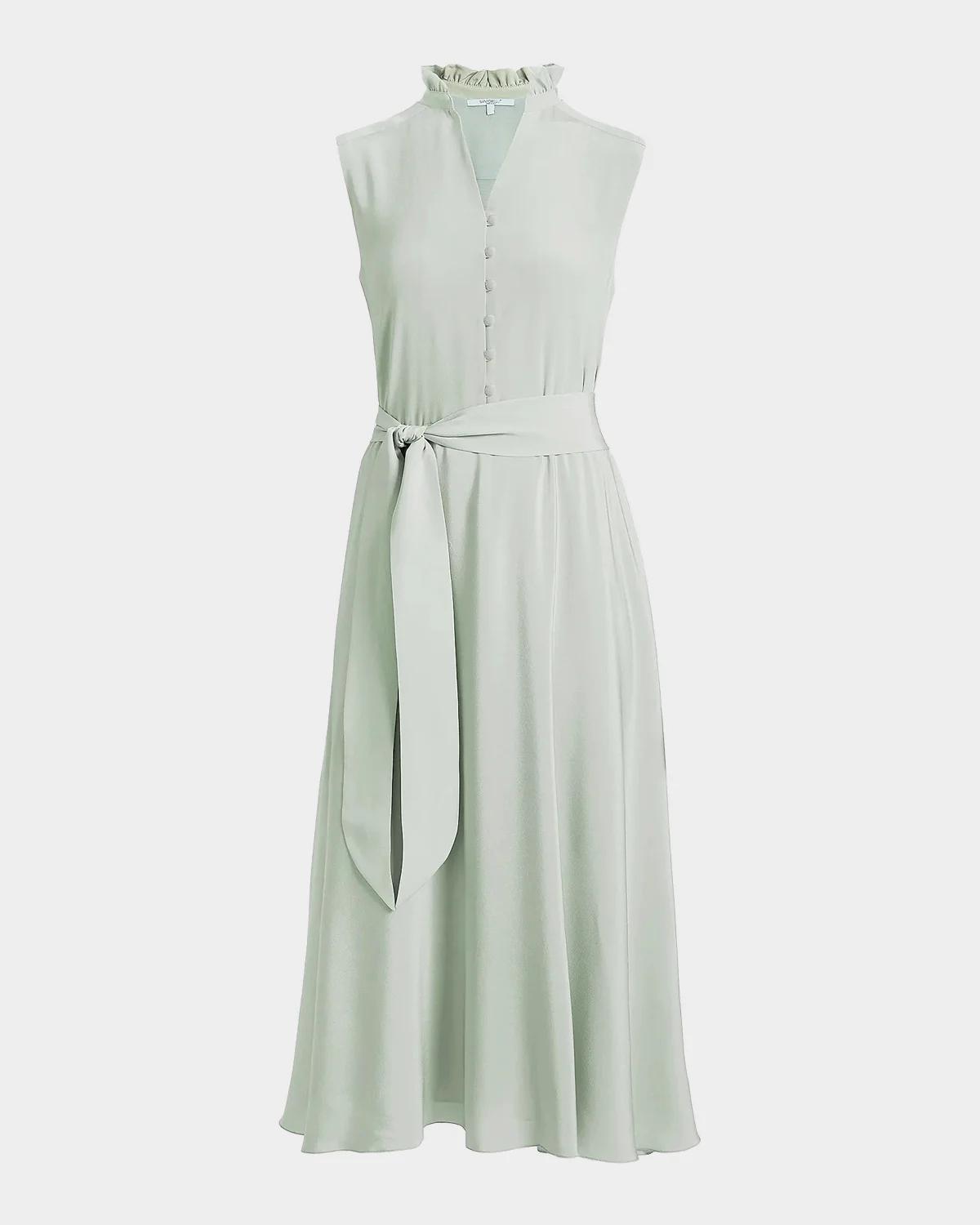 Santorelli Nirva Sleeveless Ruffle-trim Silk Midi Dress In Blue Agave