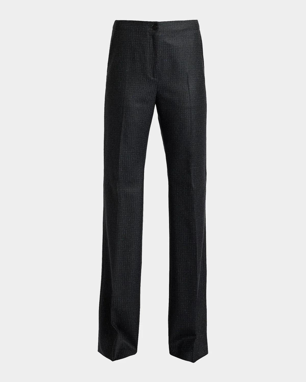 Santorelli Beth Checked Virgin Wool Flared Pants