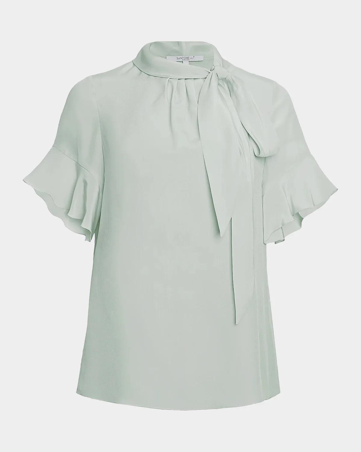 Tie-Neck Silk Blouse