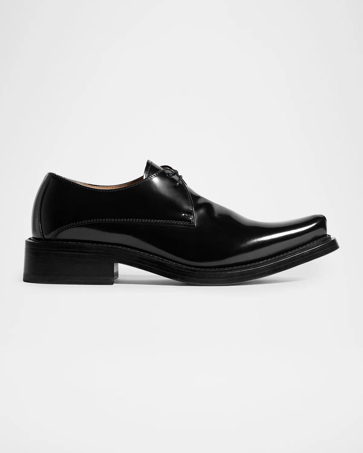 Bottega Veneta Glaston Lace-up Patent Leather Derbys In Black