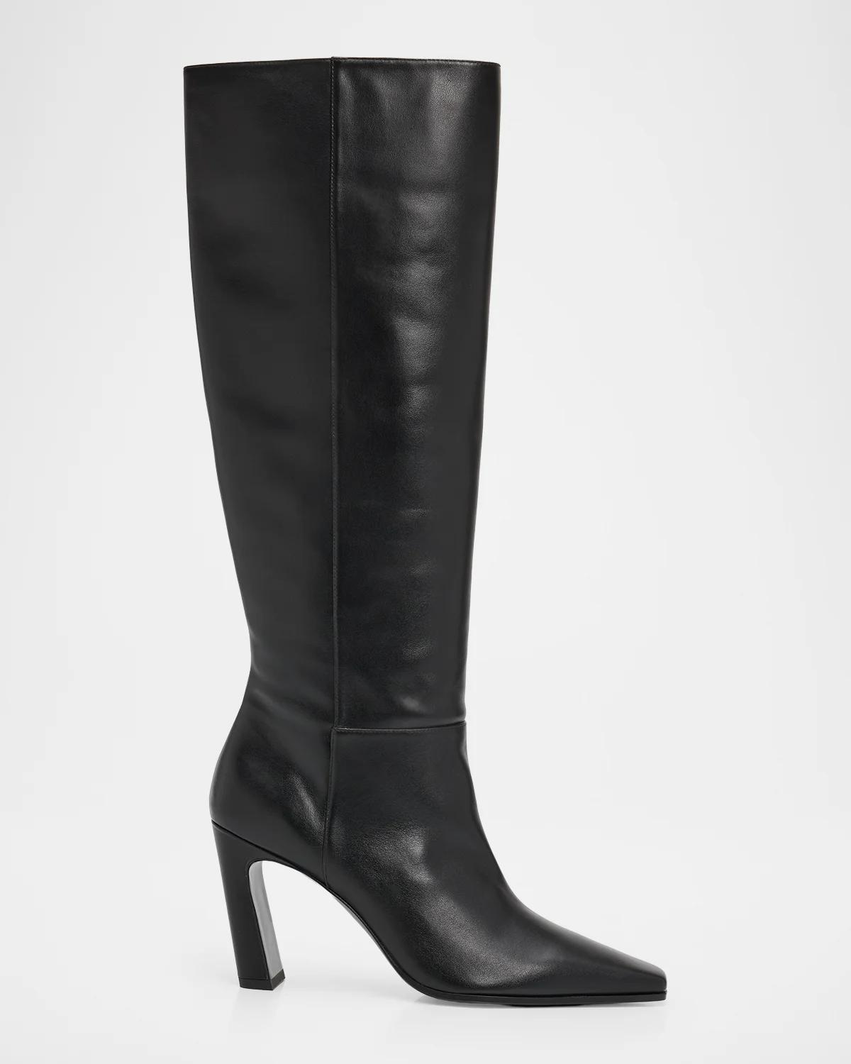 Stuart Weitzman 85mm Stassi Leather Knee-high Boots In Black